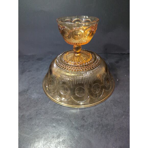 Bartlett‎ Collins Amber Compote Pedestal Bowl, Generieve Manhattan, Serving Bowl - Picture 8 of 11